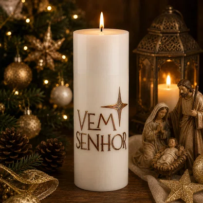 Vela Advento Branca para Altar Vem Senhor - 20 x 7 cm 