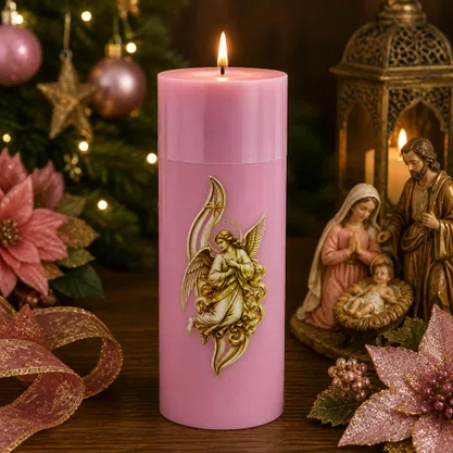 Vela Advento Rosa para Altar Anjo - 20 x 7 cm 