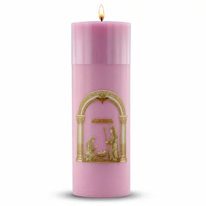 Vela Advento Rosa para Altar Nascimento Dourado - 20 x 7 cm 