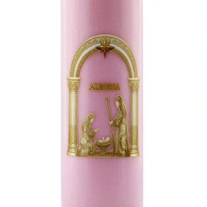 Vela Advento Rosa para Altar Nascimento Dourado - 20 x 7 cm 
