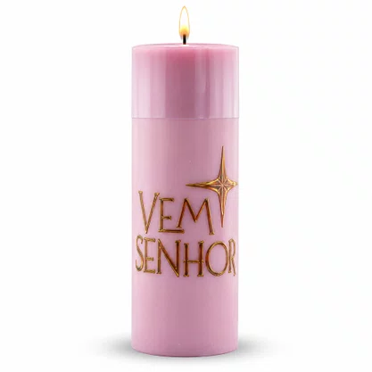 Vela Advento Rosa para Altar Vem Senhor - 20 x 7 cm 