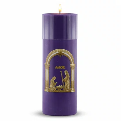 Vela Advento Roxa para Altar Nascimento Dourado - 20 x 7 cm