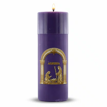 Vela Advento Roxa para Altar Nascimento Dourado - 20 x 7 cm
