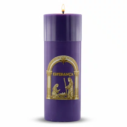 Vela Advento Roxa para Altar Nascimento Dourado - 20 x 7 cm