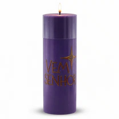 Vela Advento Roxa para Altar Vem Senhor - 20 x 7 cm