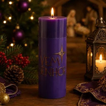 Vela Advento Roxa para Altar Vem Senhor - 20 x 7 cm