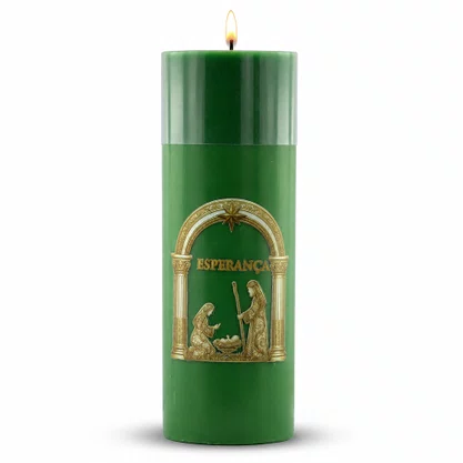 Vela Advento Verde para Altar Nascimento Dourado - 20 x 7 cm 