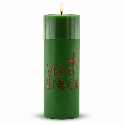 Vela Advento Verde para Altar Vem Senhor - 20 x 7 cm
