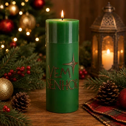 Vela Advento Verde para Altar Vem Senhor - 20 x 7 cm