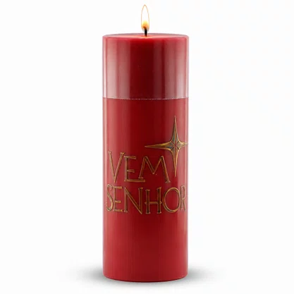 Vela Advento Vermelha para Altar Vem Senhor - 20 x 7 cm 