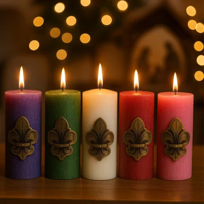 Vela Altar e Advento 20 cm x 7 cm Vermelha Texturizada - Flor de Lis