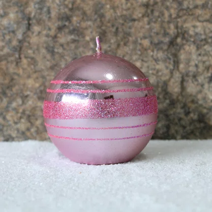 Vela Decorativa Bola Rosa Glíter 7  cm x 7 cm