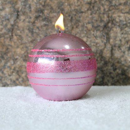 Vela Decorativa Bola Rosa Glíter 7  cm x 7 cm