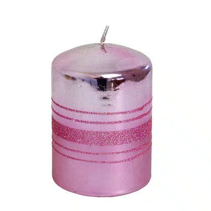 Vela Decorativa Coluna Rosa Glíter 10 cm x 7 cm