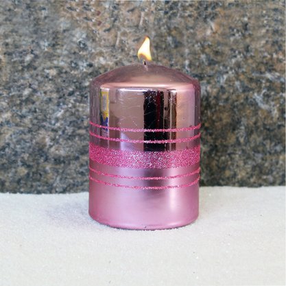 Vela Decorativa Coluna Rosa Glíter 10 cm x 7 cm
