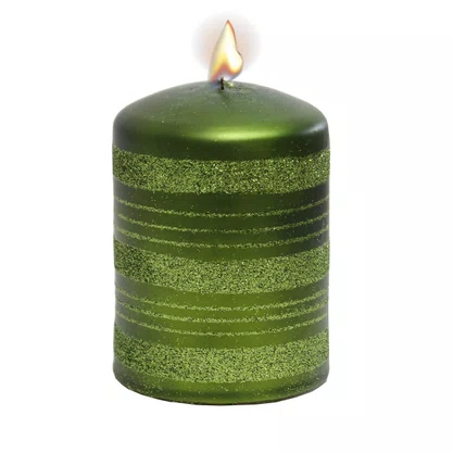 Vela Decorativa Coluna Verde Glíter 10 cm x 7 cm