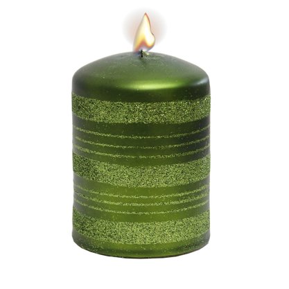 Vela Decorativa Coluna Verde Glíter 10 cm x 7 cm