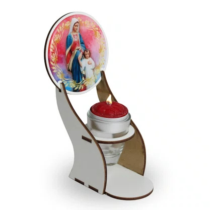 Vela Maria Passa na Frente com Suporte em MDF Recho de Vidro com Vela - 15cm