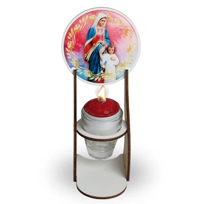 Vela Maria Passa na Frente com Suporte em MDF Recho de Vidro com Vela - 15cm