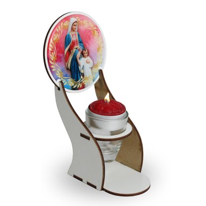 Vela Maria Passa na Frente com Suporte em MDF Recho de Vidro com Vela - 15cm
