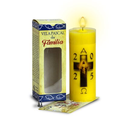 Vela Pascal da Família Cristo Ressuscitado - Amarela 2025