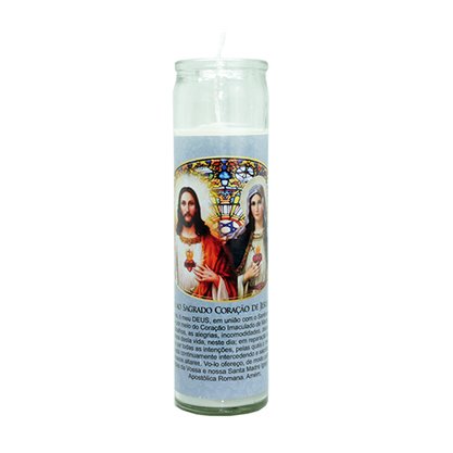 Vela Vidro Altar Sagrado Coração de Jesus e Maria