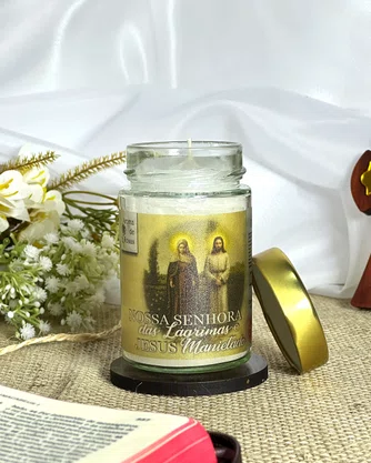 Vela Vidro Perfumada Nossa Senhora das Lágrimas e Jesus Manietado