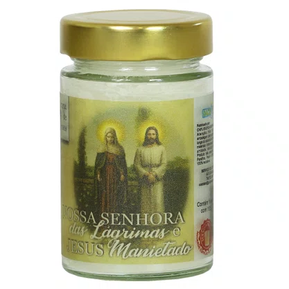 Vela Vidro Perfumada Nossa Senhora das Lágrimas e Jesus Manietado