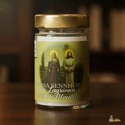 Vela Vidro Perfumada Nossa Senhora das Lágrimas e Jesus Manietado