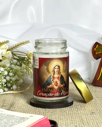Vela Vidro Perfumada Imaculado Coração de Maria