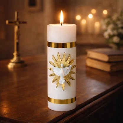 Vela Votiva G Premium Aplique Divino Espírito Santo