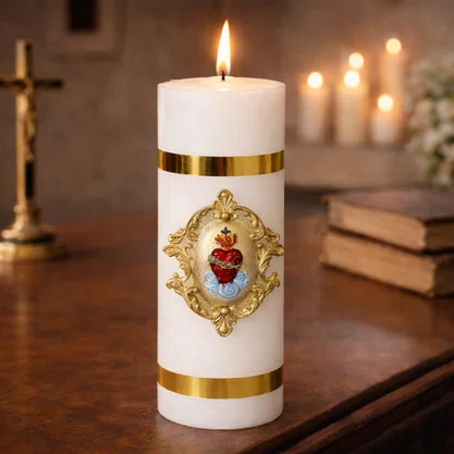 Vela Votiva G Premium Aplique Sagrado Coração de Jesus