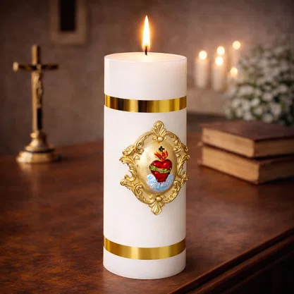 Vela Votiva G Premium Aplique Sagrado Coração de Jesus
