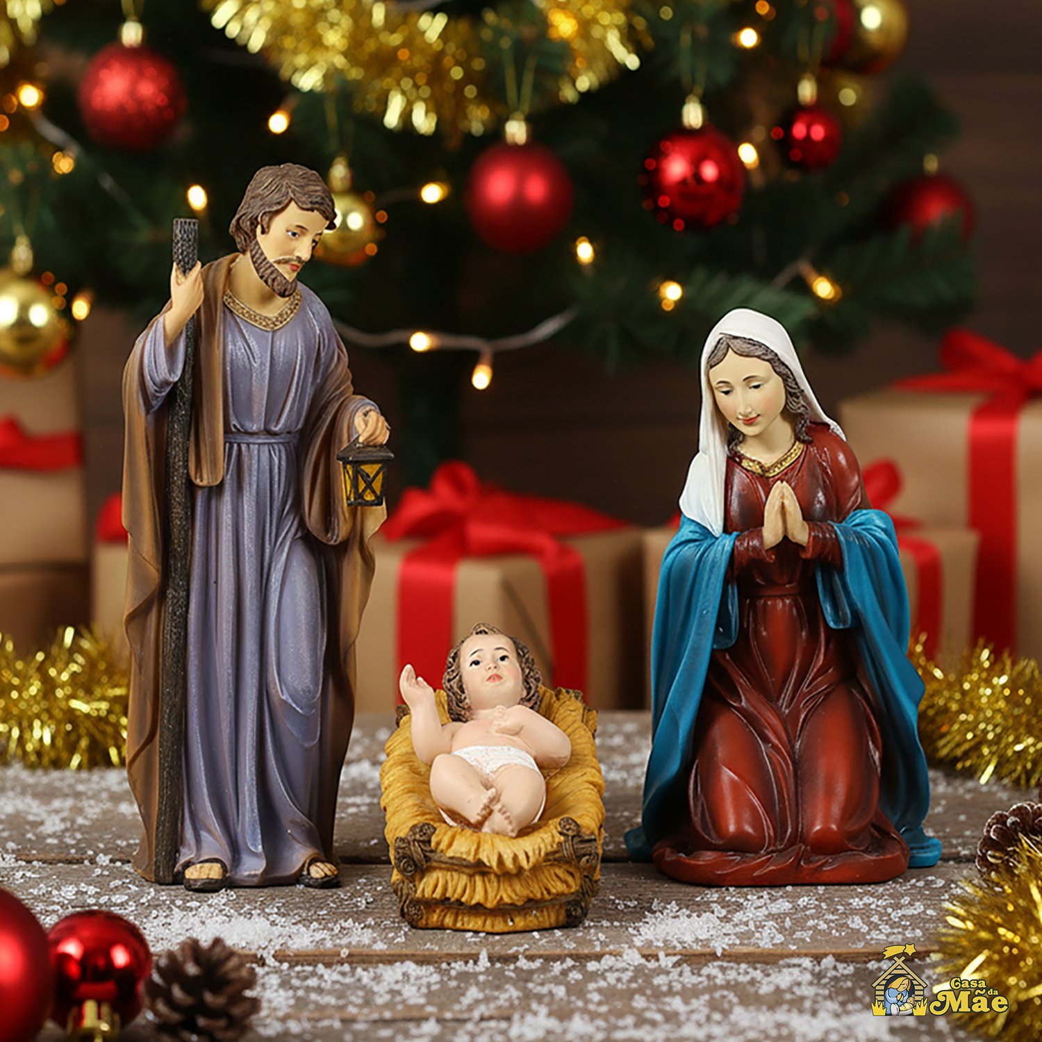 Presépio Importado de Resina Sagrada Família Colors 3 Peças - 45 cm