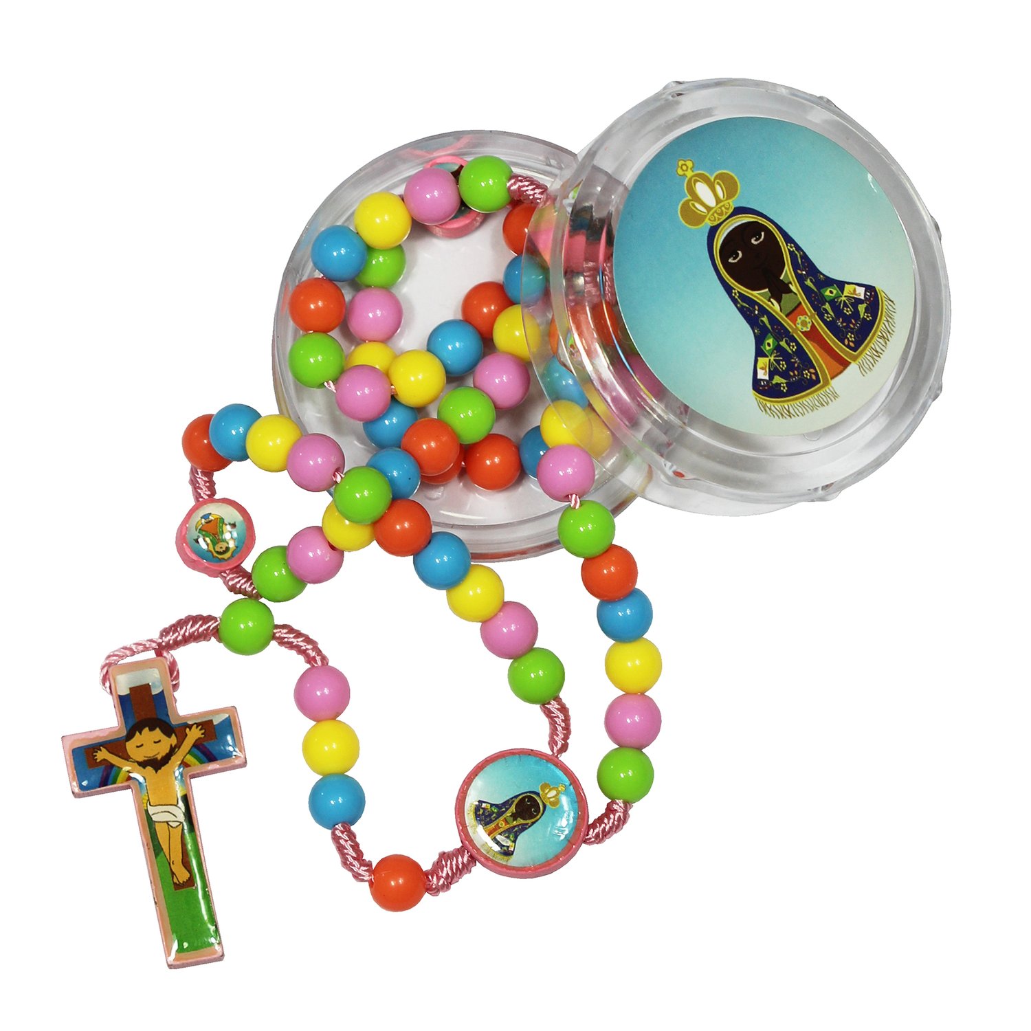 Terço de Nossa Senhora Aparecida Infantil Colorido 8 mm