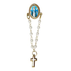 12 unid - Boton Nossa Senhora das Graças com Terço Pérola