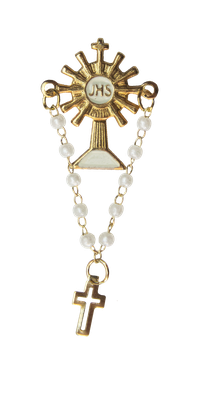 12 unid - Boton Ostensório com Terço Pérola