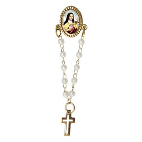 12 unid. - Bóton Santa Terezinha Oval Terço Pérola