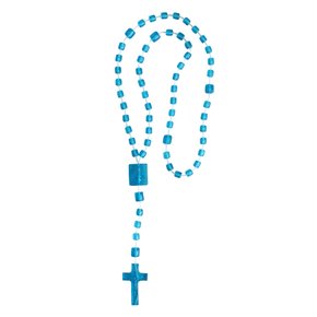 12 Unid - Terço Nylon Azul Claro Translúcido Entremeio Sagrado Coração de Jesus e Nossa Senhora Aparecida