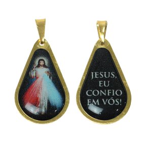 20 unid - Medalha Gota Jesus Misericordioso Frente e Verso