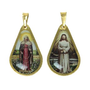 20 unid - Medalha Gota Nossa Senhora das Lágrimas e Jesus Manietado Frente e Verso