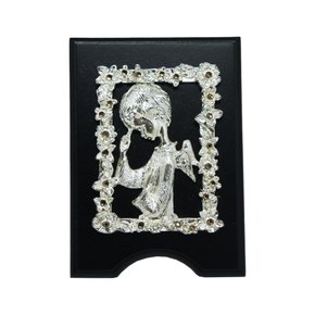 Adorno Batismo Anjo Prata Madeira Mesa 12 cm