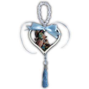 Adorno de Berço Anjo da Guarda Coração com Fita Azul 35 cm x 11 cm