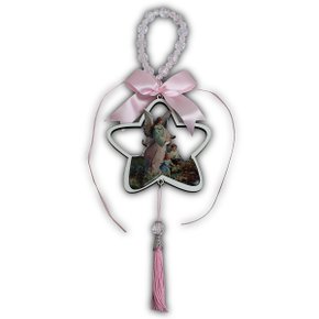 Adorno de Berço Anjo da Guarda Estrela com Fita Rosa 37 cm x 12 cm