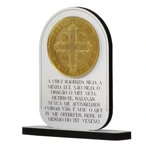 Adorno de Mesa Medalha de São Bento MDF e Acrílico 