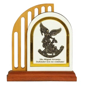 Adorno de Mesa São Miguel Arcanjo Vazado com Acrílico - 14 x 13 cm 