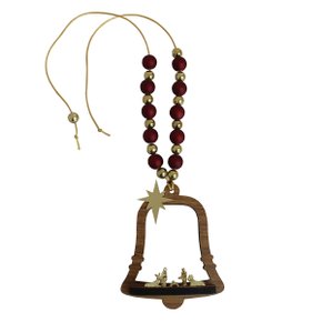 Adorno de Porta Sino Sagrada Família Metal Vermelho Dourado - 22 cm x 8,8 cm