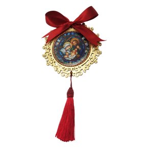 Adorno Mandala de Porta Natal Sagrada Família em Dourado 12cm
