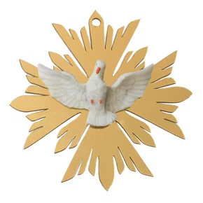 Adorno MDF Divino Espírito Santo Raio Dourado - 14,5 cm