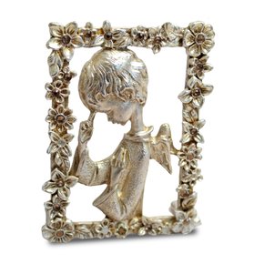 Adorno Mesa Anjo Metal Prata Quadrado - 8 cm